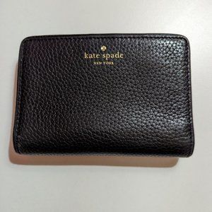 Kate Spade Black Pebbled Leather Compact Bi-Fold Wallet